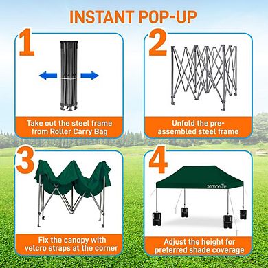 SereneLife Pop Up Canopy Tent - Waterproof Polyester with Heavy-Duty Frame