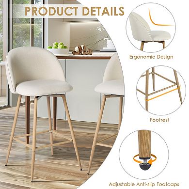 Homy Casa Swivel Upholstered Bar Stools Set of 2 with Metal Legs