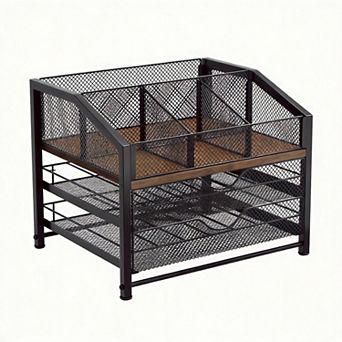 Coffee Bar Organizer Metal Wood K-Cup Syrup Stirrer Condiment Station