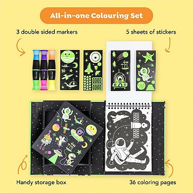 Tiger Tribe Outer Space Adventure Neon Coloring Set with Stickers & Double-Sided Markers