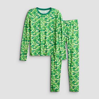 Boys 4-12 Cuddl Duds® Minecraft Creeper 2 pc Thermal Base Long Sleeve & Bottoms Set