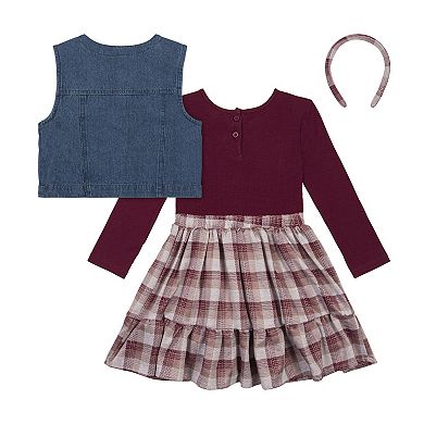 Girls 4-6 Little Lass 3-piece Dress & Vest Set