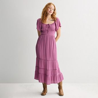 Juniors' Rewind Flutter Sleeve Crochet Maxi Dress