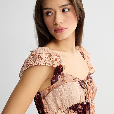 Juniors' Rewind Flutter Strap Tie Front Skater Dress