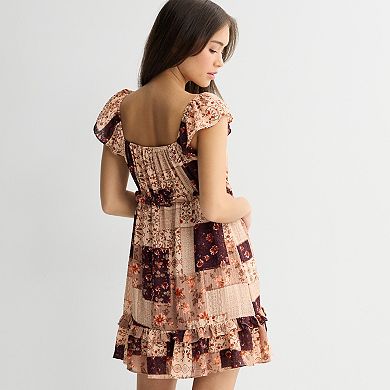 Juniors' Rewind Flutter Strap Tie Front Skater Dress