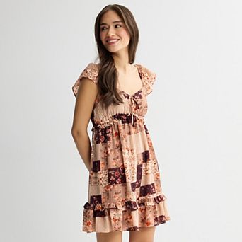Juniors' Rewind Flutter Strap Tie Front Skater Dress