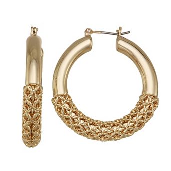 Nine West Gold-Tone Mesh Hoop Click It Earrings