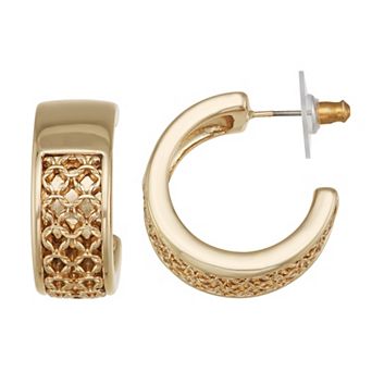 Nine West Gold-Tone Chain Inlay Hoop Earrings