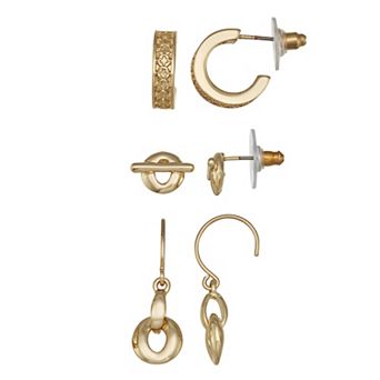 Nine West 3-Pair Gold-Tone Ring & Mesh Earrings Set