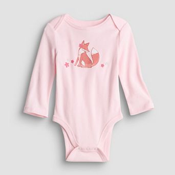 Baby Girl Jumping Beans® Fox Long Sleeve Lapped Shoulder Bodysuit