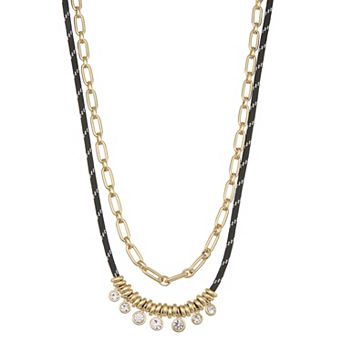 Nine West Gold-Tone Black Cord Multi-Strand Necklace