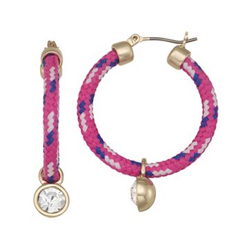 Nine West Gold-Tone Pink Cord Hoop Click It Earrings