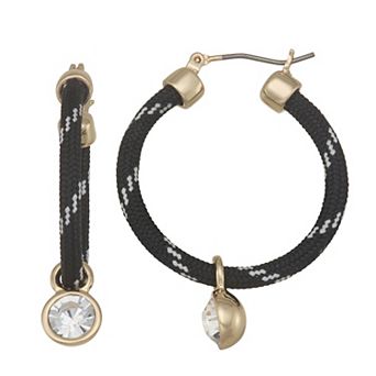 Nine West Gold-Tone Black Cord Hoop Click It Earrings