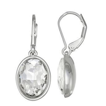 Nine West Silver-Tone Crystal Drop Leverback Earrings