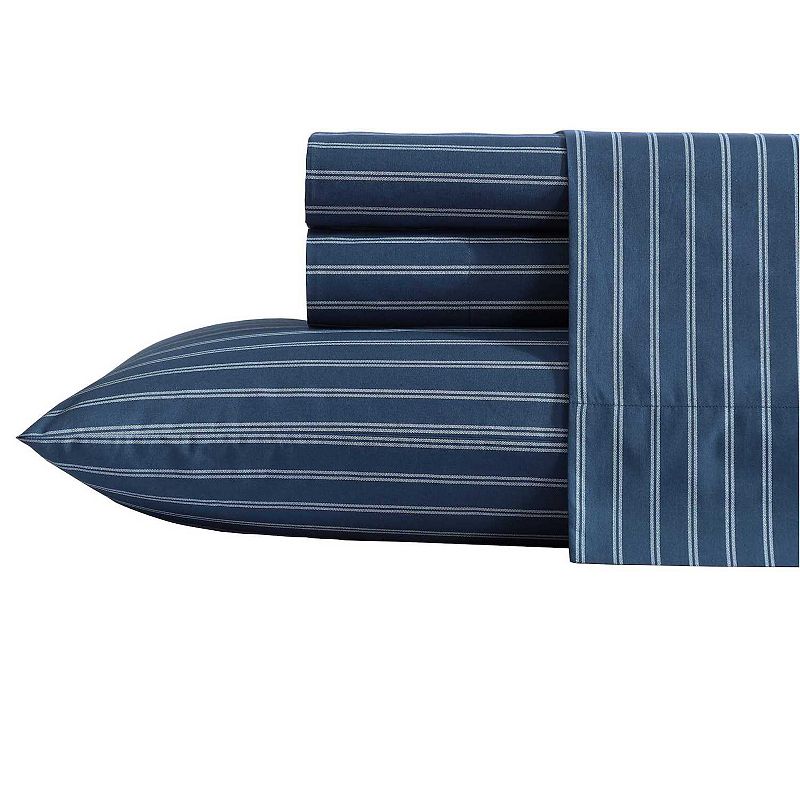 Closeout! Nautica Cotton Percale 3-Piece Sheet Set, Twin - Richmond Stripe Blue