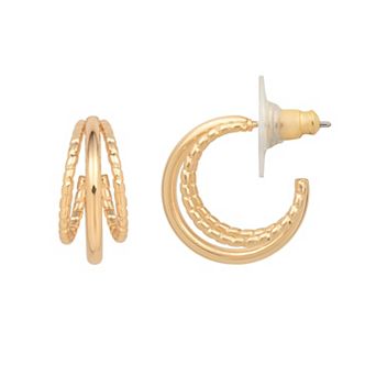 LC Lauren Conrad Gold-Tone 3-Row Metal Hoop Earrings