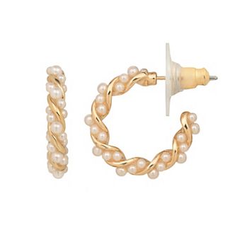 LC Lauren Conrad Twisted Simulated Pearl Hoop Earrings