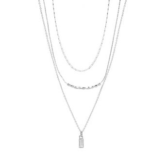 LC Lauren Conrad Silver Tone 3 Row Simulated Stone Pendant Necklace