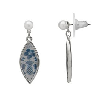 LC Lauren Conrad Silver Tone Floral Acetate with Simulated Pearl Shape Drop Earrings