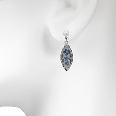 LC Lauren Conrad Silver Tone Floral Acetate with Simulated Pearl Shape Drop Earrings