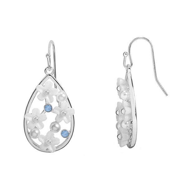LC Lauren Conrad Silver Tone Pearlized Flowers in Frame Drop Earrings
