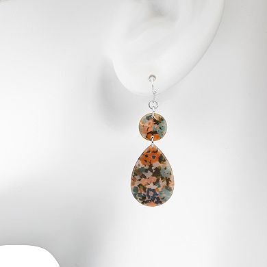 LC Lauren Conrad Silver Tone Floral Print Drop Earrings