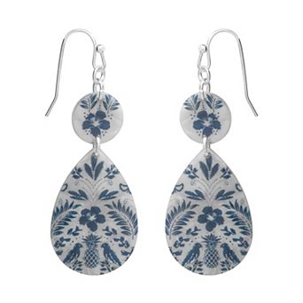 LC Lauren Conrad Silver Tone Floral Print Drop Earrings