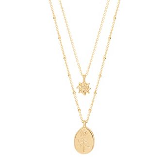 LC Lauren Conrad Gold Tone 2 Row Floral Engraved Pendant Necklace