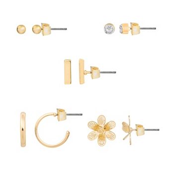 LC Lauren Conrad 5-Pack Gold-Tone Filigree Flower & Stud Earrings Set