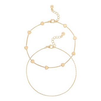 LC Lauren Conrad Gold Tone Station Heart Anklet Duo Set
