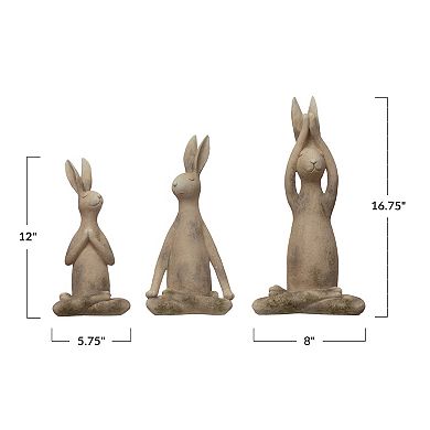Hello Honey Set of 3, 12"H Polyresin Yoga Rabbit