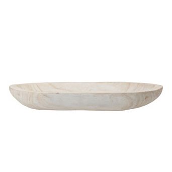 Hello Honey Hand-Carved Paulownia Wood Bowl with Whitewashed Finish