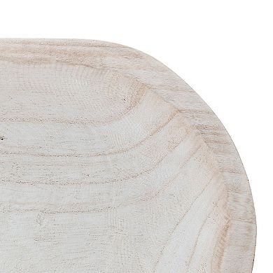 Hello Honey Hand-Carved Paulownia Wood Bowl with Whitewashed Finish
