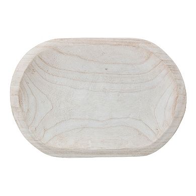 Hello Honey Hand-Carved Paulownia Wood Bowl with Whitewashed Finish