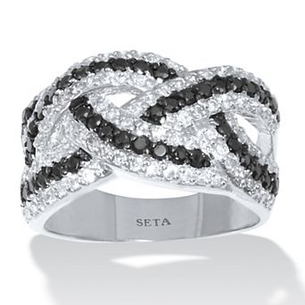 PalmBeach Jewelry 1.79 TCW Cubic Zirconia Black and White Braided Silvertone Ring