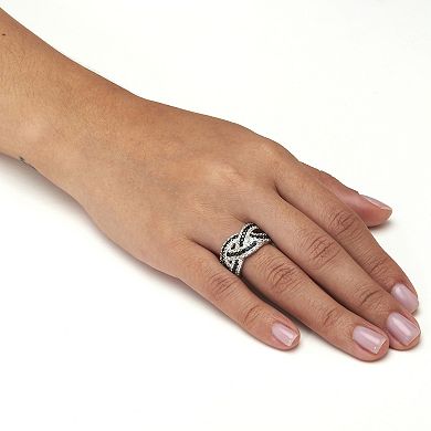 PalmBeach Jewelry 1.79 TCW Cubic Zirconia Black and White Braided Silvertone Ring