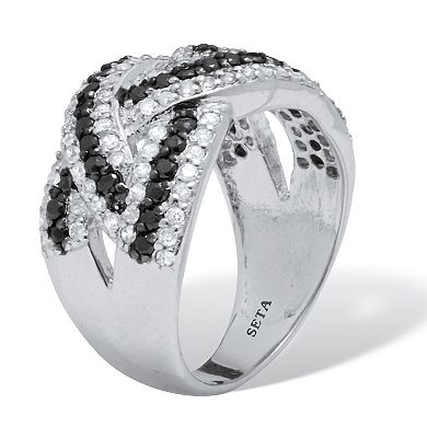 PalmBeach Jewelry 1.79 TCW Cubic Zirconia Black and White Braided Silvertone Ring