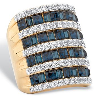 PalmBeach Jewelry 9.18 ct w Gold-Plated Simulated Blue Sapphire and Cubic Zirconia Ring