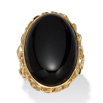 PalmBeach Jewelry Oval Genuine Black Agate 18k Yellow Gold Cabochon Ring