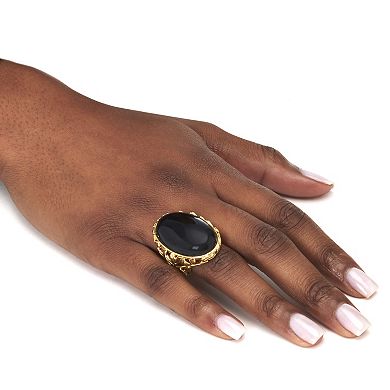 PalmBeach Jewelry Oval Genuine Black Agate 18k Yellow Gold Cabochon Ring