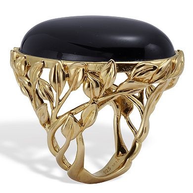 PalmBeach Jewelry Oval Genuine Black Agate 18k Yellow Gold Cabochon Ring