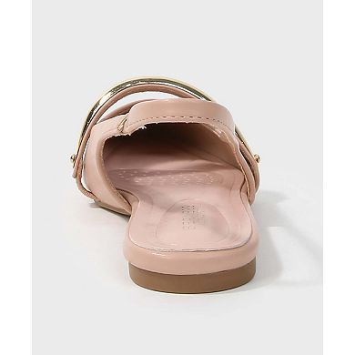 Berness Reina Slingback Flats with Gold-Tone Bar Detail