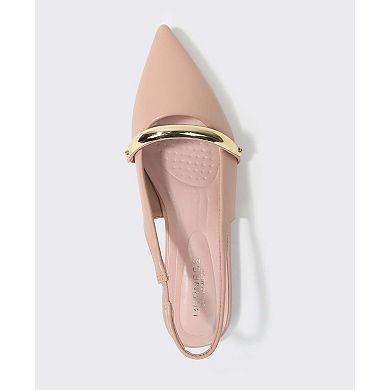 Berness Reina Slingback Flats with Gold-Tone Bar Detail