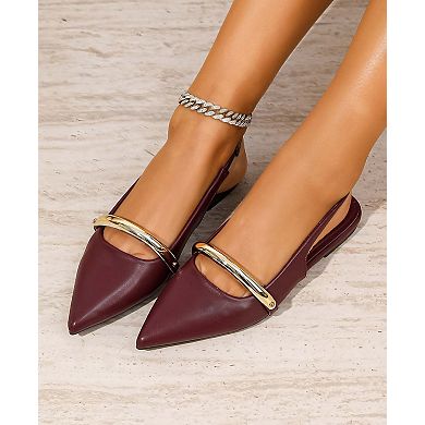 Berness Reina Slingback Flats with Gold-Tone Bar Detail