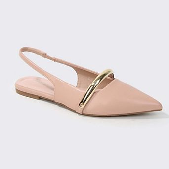 Reina Slingback Flats with Gold-Tone Bar Detail