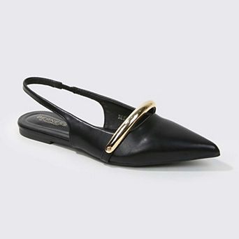 Reina Slingback Flats with Gold-Tone Bar Detail