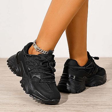 Branch Mixed Material Lace-Up Sneakers