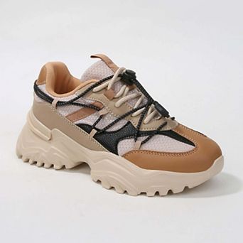 Branch Mixed Material Lace-Up Sneakers