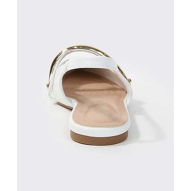 Berness Reina Slingback Flats with Gold-Tone Bar Detail