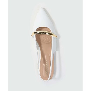 Berness Reina Slingback Flats with Gold-Tone Bar Detail